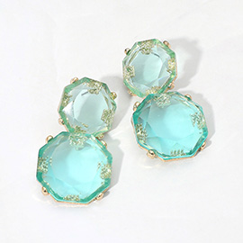 Facted Double Gem Cluster Drop Earrings