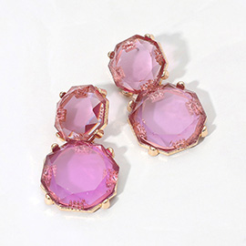 Facted Double Gem Cluster Drop Earrings