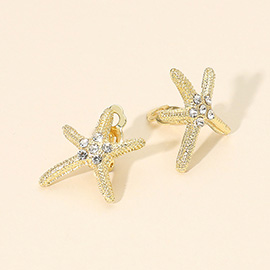 Stone Paved Textured Metal Starfish Clip On Earrings