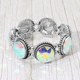 Iridescent Round Stone Link Stretch Evening Bracelet