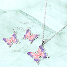 Ombre Enamel Butterfly Pendant Necklace