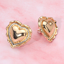 Puffy Metal Heart Clip On Earrings