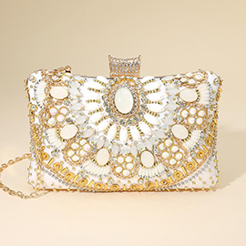 Ornate Gem Beaded Embellishment Evening Clutch Crossbody Bag