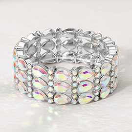 Three-row Teardrop Gem Beaded Stretch Evening Bracelet