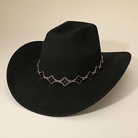 Quatrefoil Link Chain Band Accent Plain Western Cowboy Fedora Hat