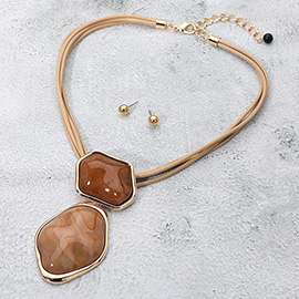 Bold Abstract Double Resin Link Pendant Statement Necklace