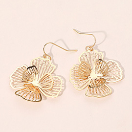 Brass Metal Cutout Bloom Petal Dangle Earrings