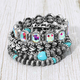 4PCS - Vintage Gem Beaded Stretch Multi Layered Bracelets