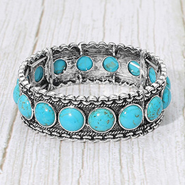 Turquoise Round Stone Around Vintage Stretch Bracelet