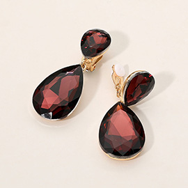 Glass Crystal Double Teardrop Clip On Evening Earrings