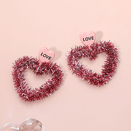 Sweet Pea Tinsel Heart Dangle Earrings