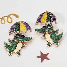 Mardi Gras Glitter Alligator Umbrella Earrings