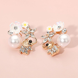 Elephant Flower Pearl Earrings