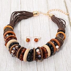 Mixed Charm Beaded Multi Layered Thread Strand Statement Necklace
