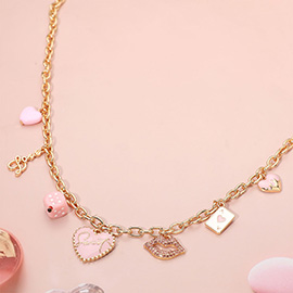 Sweetheart Love Lips Card Dice Charm Station Necklace