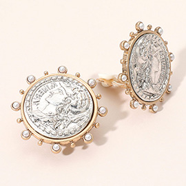 Pearl Trim Vintage Coin Clip On Earrings
