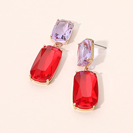 Rectangular Dual Gemstone Drop Earrings