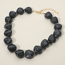 Chunky Marbled Resin Pebble Beaded Statement Necklace