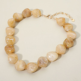 Chunky Marbled Resin Pebble Beaded Statement Necklace