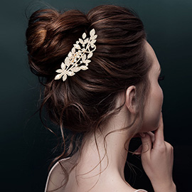 CZ Stone Paved Leaf Hair Comb