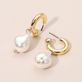 Pearl Drop Hoop Earrings