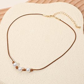 Triple Pearl Beaded Waxed Cord Chain Necklace