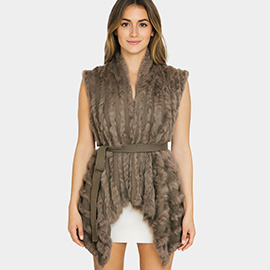 Luxe Faux Fur Elegant Belted Sleeveless Vest