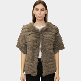 Luxe Faux Fur Collar Detail Short Sleeves Jacket