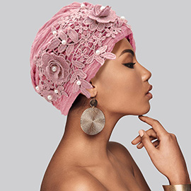 Floral Lace Pearl Embellished Turban Hair Wrap