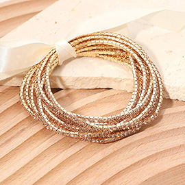 12PCS - Ribbon Slim Rhinestone Stretch Multi Layered Bracelet