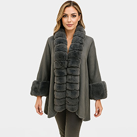 Luxury Faux Fur Trim Cape Shawl