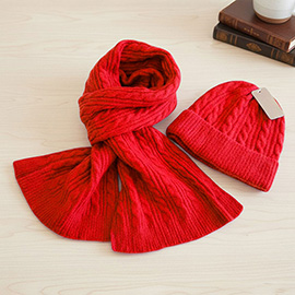 2PCS - Cable Knit Winter Scarf Beanie Hat Set
