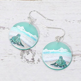 Coastal Sea Turtle Round Drop Dangle Earrings