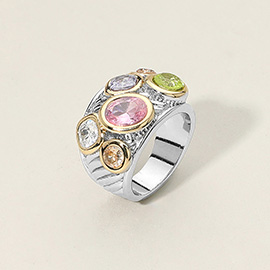 Multi Shaped Colored CZ Stone Embellished Ring