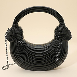 Hard Shell Metallic Sculpted Loop Top Handle Handbag