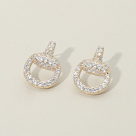 14K Gold Plated CZ Stone Paved Circle Stud Earrings