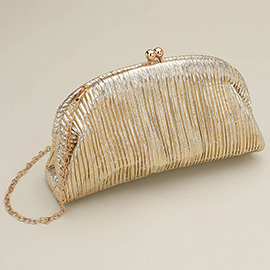 Faux Leather Metallic Pleated Half Moon Shape Evening Clutch Crossbody Bag