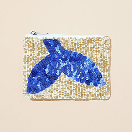 Whale Tale Sequin Seed Beaded Mini Pouch Bag