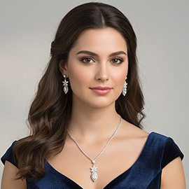 Floral Marquise CZ Stone Cluster Pendant Rhinestone Paved Necklace