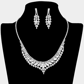 Marquise Stone Cluster Embellished Rhinestone Paved Necklace