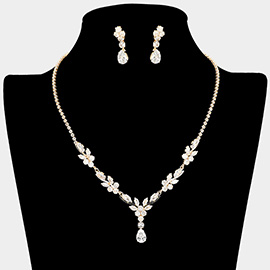 Teardrop CZ Stone Cluster Drop Floral Rhinestone Paved Necklace