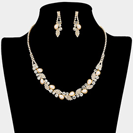 Radiant Teardrop Pearl Accent Rhinestone Paved Necklace