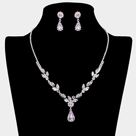Teardrop Stone Cluster Accent Rhinestone Leaf Branch Necklace