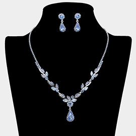 Teardrop Stone Cluster Accent Rhinestone Leaf Branch Necklace