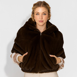 Luxurious Faux Fur Hooded Vest Jacket