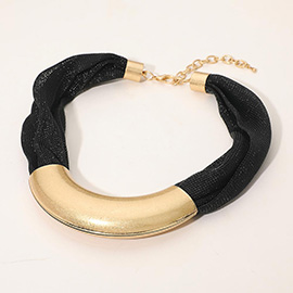 Curved Metal Plated Accent Mesh Chain Statement Necklace