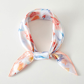Watercolor Tulip Pattern Printed Square Silky Satin Bandana Scarf