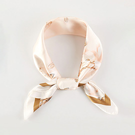 Elegant Blossom Branch Printed Square Silky Satin Bandana Scarf