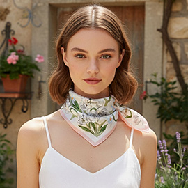 Elegant Floral Pattern Printed Square Silky Satin Bandana Scarf