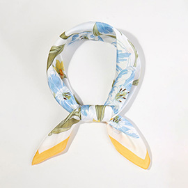 Elegant Floral Pattern Printed Square Silky Satin Bandana Scarf
